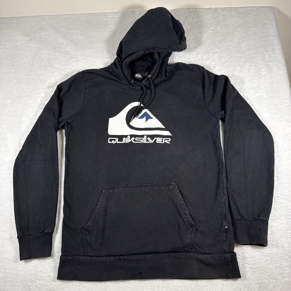 Vintage Quiksilver Hoodie Mens Large Black Pullover‎ Skate Surfer Sweatshirt Y2K
